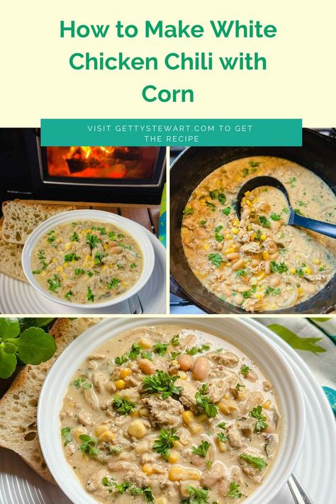 Easy White Chili, Ground Chicken Chili Recipe, Chili With Corn, White Chicken Chili Recipe, Crockpot White Chicken Chili, White Chili, White Chili Chicken Recipe, Jalapeno Chicken, Ground Chicken Recipes