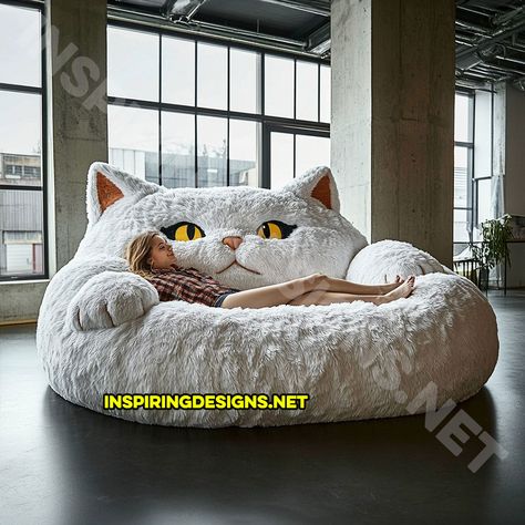 You walk into your living room, and there it is—a giant cat-shaped lounger. Its fluffy paws extend invitingly, its soft face smiles with those big, expressive eyes, and you just know that the moment you sit down, comfort will engulf you like a warm hug. That��’s the magic of these cat loungers, whimsical and plush … Animal Loungers, Fantasy Bedroom, Giant Cat, Soft Face, Expressive Eyes, Behavioral Health, Warm Hug, Couch Furniture, The Magic