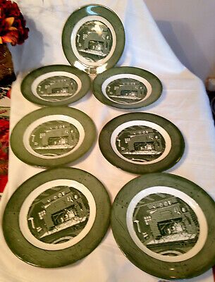 VTG Colonial Homestead Dinner Plates Green ~ Set Of 7 Fireplace Scene EXCELLENT | eBay Homestead Dinner, Green Fireplace, Just Because Quotes, Homer Laughlin Dishes, Homestead Style, Ming Tree, Main Entrees, China Pottery, Homer Laughlin China