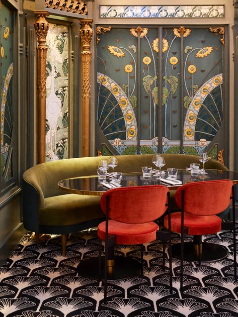 Art Nouveau Interior, Design Café, Deco Wallpaper, Art Deco Interior Design, Art Deco Wallpaper, Art Deco Home, Deco Furniture, Art Deco Stil, Art Deco Furniture