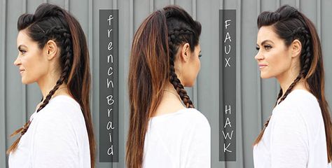 Side Braids For Long Hair, Faux Mohawk, Braid Updo Tutorial, Lagertha Hair, Faux Hawk Braid, Faux Hawk Hairstyles, Side Braids, Faux Hair, Updo Tutorial