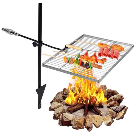 PRICES MAY VARY. Adjustable Height: The pole of the barbecue campfire grill consists of 3 steel poles. The height can be adjusted freely, you can adjust to your favorite height. When grilling, please insert the steel base rod into the soil, the triangle is in the same direction as the grill. Premium Material: The grid of swivel camping grill is made of 304 stainless steel, and the edge of the grid is made of 204 stainless steel, which is rust-proof, durable and easy to clean after using. Conveni Fire Pit Grill Grate, Camp Grill, Open Flame Cooking, Fire Camp, Campfire Grill, Fire Pit Cooking, Portable Fire Pits, Camping Grill, Fire Pit Grill