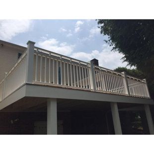 Porch Stair Railing, Porch Fence, Deck Stair Railing, Porch Stairs, Vinyl Railing, Pvc Decking, Railing Ideas, White Fence, Deck Stairs