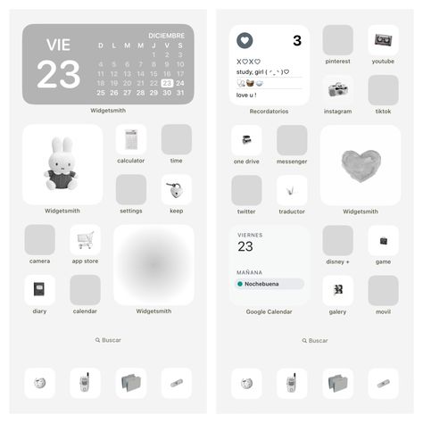 White Home Screen Layout, White Theme Homescreen, Miffy Iphone Layout, Grey Home Screen Ideas, Grey Iphone Layout, Grey Phone Layout, White Theme Phone, Cute White Wallpapers For Iphone, White Theme Iphone