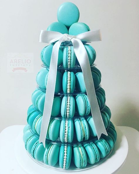 Sydney|Home Baker Macarons|Towers|Tips|Classes Bookings for NYE wkend only Closed 1st-24th Jan Not taking 2017 orders till January Tiffany Sweet 16, Tiffany Theme Party, Breakfast At Tiffanys Party Ideas, Tiffany Blue Party, Custom Macarons, Tiffany Themed Bridal Shower, Tiffany Birthday Party, Tiffany Cakes, Tiffany Birthday