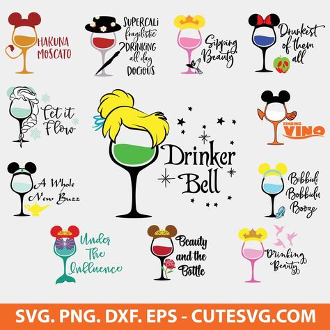 Disney Wine Glass Svg Bundle, Disney Princess Wine Glass Svg Bundle, Princess Wine Glass Svg, Princess Wine Glass Clipart, Cut File Wine Glass Clipart, Disney Wine Glasses, Glass Clipart, Wine Glass Svg, Wine Glass Sayings, Disney Drinks, Disney Bachelorette, Baby Spiderman, Free Characters