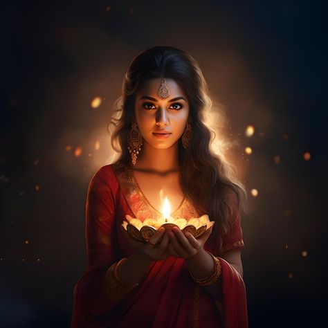 A woman holding diya on plate for diwali festival generated by Ai Diwali Images Festivals, Welcome Post, Diwali Lights, Diwali Diya, Diwali Images, Diwali Celebration, Diwali Festival, Free Business Card Mockup, Cute Cosplay