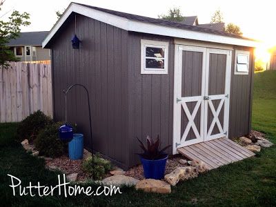 Favorite Paint Colors: Porpoise and Rice Grain {what colors to paint your shed} Shed Paint Colours, Shed Colors, Cool Sheds, Painted Shed, Shed Landscaping, Shed Makeover, Backyard Storage, Shed Colours, Diy Shed Plans