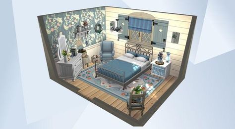 Sims 4 Chicken Coop Ideas, Sims 4 Chicken Coop, Sims 4 Cottage Living Expansion Pack, Cottage Bedroom Sims 4, Sims 4 Rustic Bedroom, Farm Bedroom, Sims 4 Houses, Cottage Living, Cottage Core