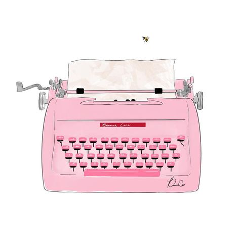 Pink Typewriter Aesthetic, Writing Icon Aesthetic, Writing Aesthetic Pink, Pink Writing Aesthetic, Pink Athstetic, Pink Business Aesthetic, Typewriter Photography, Aesthetic Typewriter, Typewriter Aesthetic