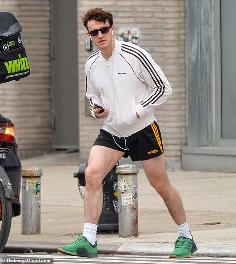 Paul Mescal shows off his muscular thighs in a pair of shorts in NYC Ayo Edebiri, Paul Mescal, Fishnet Dress, 1 April, Irish Men, Sports Jacket, Black Shorts, The Gym, Mens Shorts