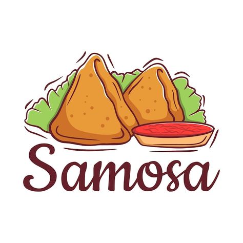 Indian Snacks Illustration, Indian Food Cartoon, Samosa Drawing, Samosa Cartoon, Samosa Illustration, Curry Samosa, Snacks Drawing, Snacks Indian, Food Company Logo