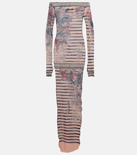 Tattoo Collection printed maxi dress Jean Paul Gaultier Mesh Dress, Jean Paul Gaultier Outfit, Jean Paul Gaultier Tattoo, Jean Paul Gaultier Dress, Tattoo Dress, Chic Closet, Expensive Fashion, Shop Tattoo, Thrift Inspo