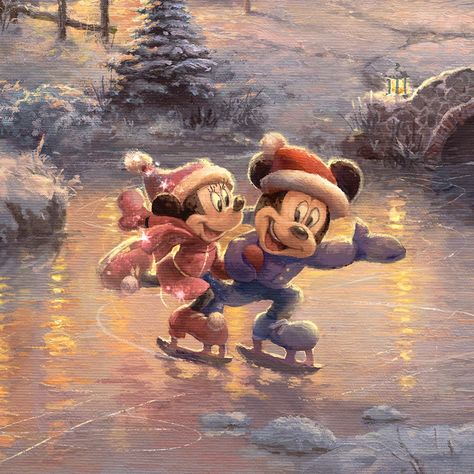 Beautiful Winter Scenes, Frozen Pond, Mickey Mouse And Minnie Mouse, Holiday Canvas, Classic Disney Characters, Disney Phone Wallpaper, Cute Christmas Wallpaper, Disney Artwork, Mickey Mouse Christmas