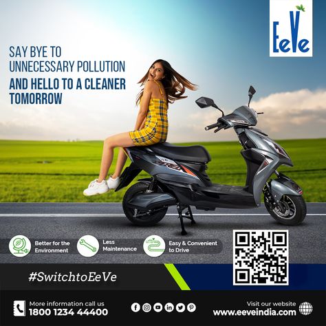 Ready to leave a green legacy for future generations? The time is now to #SayNoToPollution and start making conscious decisions. ⁣⁣#SwitchToElectric. . #eeve #eevefamily #sawarieevejaisi #switchtoeeve #SwitchToEV #electrictwowheeler #electricscooter #ridetothefuture #RideTheChange #electricvehicles #ev #OnlyOneEarth #GoGreenChallenge #electricvehiclecharging Electric Bike Creative Ads, Electric Scooty Creative Ads, Scooter Poster, Eletric Bike, Coffee Poster Design, Electric Cycle, Poster Inspiration, Time Is Now, Electric Vehicle Charging