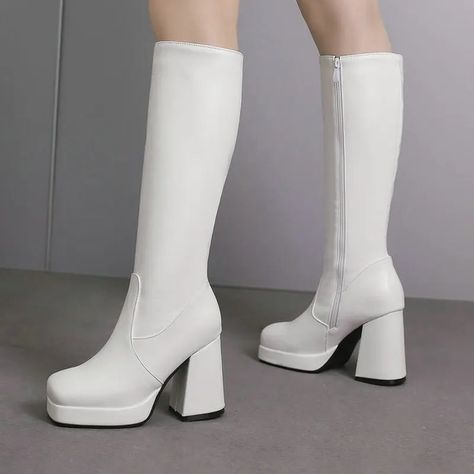 Knee High Boots Platform, High Boots Platform, Women Knee High Boots, Boots Platform, Womens Knee High Boots, Dress Zipper, Off Black, Calf Boots, High Boots