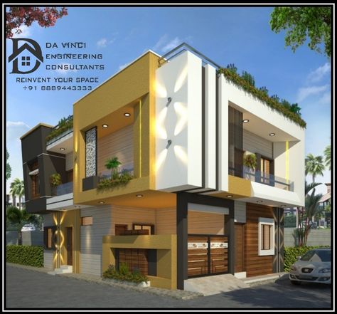 G+1 Corner Elevation Design, G+1 Corner Elevation Design Modern, Corner House Elevation Design, Corner House Elevation, G 1 Elevation Design, Corner Elevation, Functional Architecture, House Elevation Designs, Home Elevation