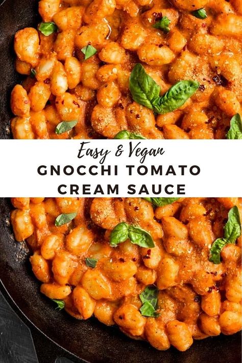 Gluten Free Dairy Free Gnocchi, Easy Sauce For Gnocchi, Creamy Vegan Gnocchi, Easy Vegan Gnocchi Recipes, Gnocchi Tomato Cream Sauce, Gnocchi With Tomato Cream Sauce, Gnocchi Recipes Non Dairy, Store Bought Gnocchi Recipes, Dairy Free Gnocchi Sauce