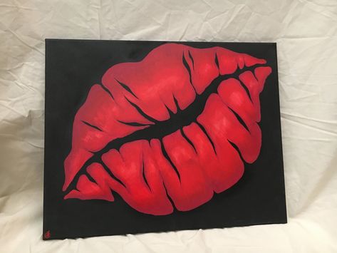 Painting Lips Acrylic, Lip Painting Canvases Easy, Lips On Canvas, Christian Canvas Paintings, Cherry Drawing, Lips Painting, Kiss Painting, Space Art Gallery, Lips Art