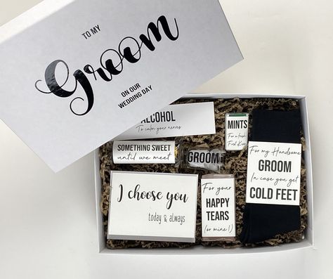 Tenerife Wedding, Wedding Personal Touches, Groom Survival Kits, Bride On Wedding Day, Groom Gift Box, Groom Box, Wedding Gift Hampers, Groom Gift From Bride, Groomsmen Ideas