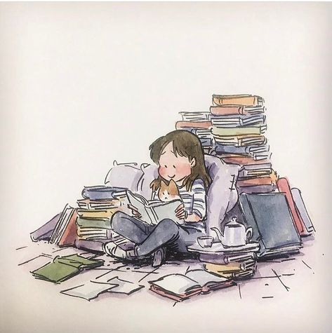 🎨Children Illustrations on Instagram: “🌿Illustration by @cisforfrenchfry🌿 #illustration ****** #sketch #sketchbook #sketching #draw #drawing #pencil #pencildrawing #design…” Girl With Books Drawing, Relaxation Illustration, Reading A Book Drawing, Reading Book Drawing, Cartoons Reading Books, Read Illustration, Reading Book Illustration, Bookworm Art, Library Drawing