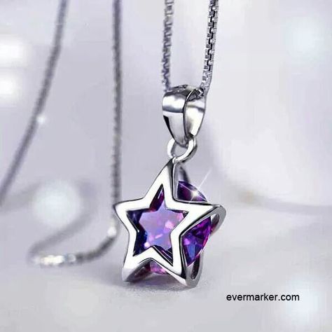 Very cute Cincin Diy, Anting Manik, Chains Silver, Star Crystal, Magical Jewelry, Purple Jewelry, Star Pendant Necklace, Crystal Pendant Necklace, Fancy Jewelry