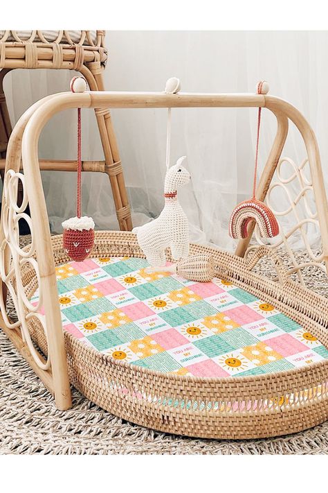 Your baby's nursery will be the perfect combination with our sunshine designs! 🌞Seriously, this one is too cute!🥰🥰 Sunshine Print, Bassinet Sheets, My Sunshine, You Are My Sunshine, Hanging Chair, Bassinet, Fitted Sheet, Baby Nursery