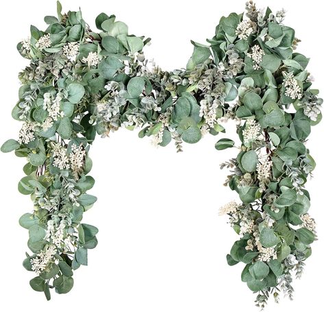 Amazon.com: Ouddy Decor 6.56 Ft Eucalyptus Garland Lush Silver Dollar Eucalyptus Leaves Boxwood with White Buds Artificial Greenery Garland Fake Vines for Baby Shower Wedding Party Table Mantle Home Decorations : Home & Kitchen Eucalyptus Christmas Garland, Diy Eucalyptus Garland, Eucalyptus Decor, Eucalyptus Christmas, Diy Eucalyptus, Fake Vines, Plants Vines, Dollar Eucalyptus, Party Home Decoration