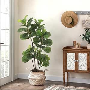 GlowSol Faux Fiddle Leaf Fig Tree, 4 Ft Artificial Ficus Lyrata Plant with 72 Fiddle Leaves, Fake Floor Plant in Pot for Indoor Outdoor Living Room House Office Bedroom Decor Faux Fiddle Leaf Fig Tree, Tall Fake Plants, Indoor Outdoor Living Room, Ficus Lyrata, Fiddle Leaf Fig Tree, Floor Plants, Faux Tree, Fiddle Leaf, Outdoor Living Room