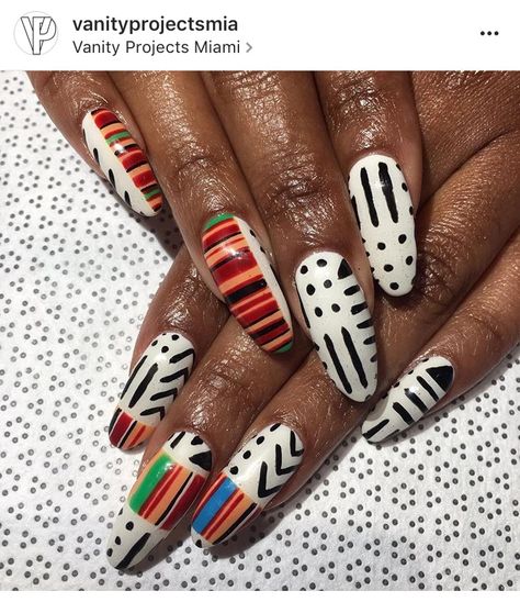 Bhm Nail Designs, Mud Cloth Nails, African American Nail Designs, African Inspired Nail Design, Nails African Design, Kente Nails, African Nails Design, African Print Nails, Ghana Nails