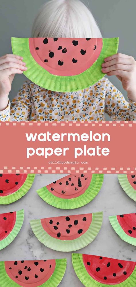 Watermelon Paper Plate Craft - Paper Watermelon, Aesthetic Paper, Watermelon Crafts, Paper Plate Craft, Painting Activities, How To Make Paper Flowers, Paper Plate Crafts, Plate Crafts, Summer Ideas