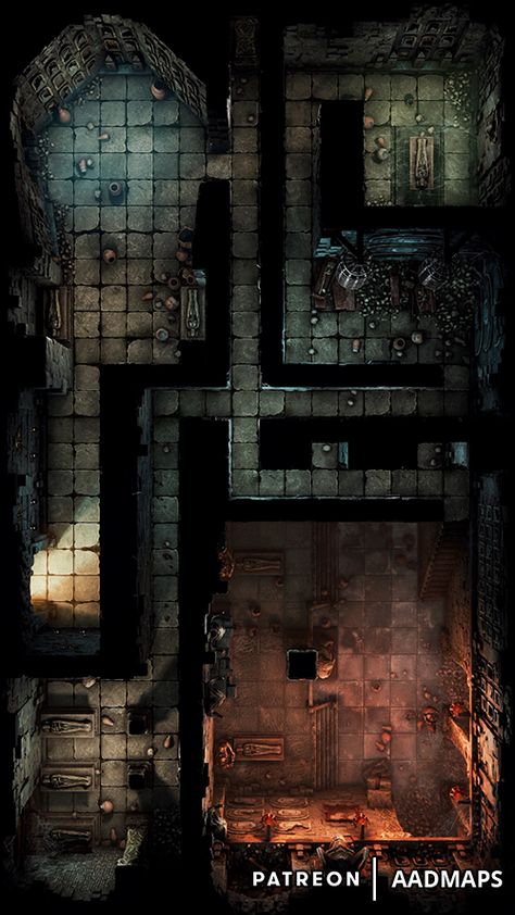 #animatedmaps #aadmaps #dnd #fantasy #dungeonsanddragons #animated #map #battlemap #dynamic #traps #inside #hideout #dark #dungeon #floor #vampire #torture #chambers #crypt #den Crypt Dungeon Map, Creepy Dungeon, Dnd Traps, Dark Dungeon, Beautiful Maps, Vampire Lord, Castle Floor Plan, Dracula Castle, Battle Map