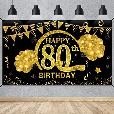 Ships within 24 Hours or Less! Buy This Product Form Our Website For Your Amazing Party! 80th Birthday Banner Decorations for Men Women, Black Gold Happy 80 Birthday Backdrop Sign Party Supplies, Large Eighty Year Old Birthday Poster Background Decor for Outdoor Indoor Shop at https://www.homepartyking.com/product/80th-birthday-banner-decorations-for-men-women-black-gold-happy-80-birthday-backdrop-sign-party-supplies-large-eighty-year-old-birthday-poster-background-decor-for-outdoor-indoor Birthday Poster Background, 80th Birthday Banner, 60th Birthday Banner, Birthday Chair, 80 Birthday, 60th Birthday Party Decorations, 70th Birthday Decorations, Birthday Background Design, Happy 80th Birthday