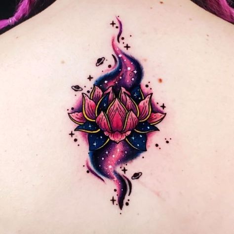 Galaxy Lotus Tattoo, Fire Lotus Tattoo, Lotus Flower Color Tattoo, Small Tattoo Ideas With Meaning Unique For Women, Lotus Flower Tattoo Red, Lotus Flower Cover Up Tattoo, Black Lotus Flower Tattoo, Big Cover Up Tattoos For Women, Cover Tattoo Ideas