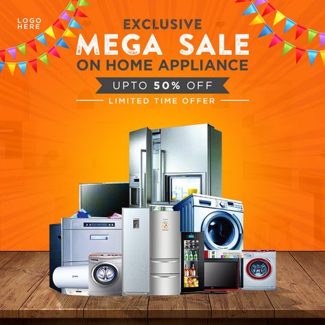 Electronic Appliances Creative Ads, Home Appliances Advertising Poster, Home Appliances Social Media Design, Electronics Social Media Post, Electronics Poster Design, Offers Poster Design, Offer Poster Design Ideas, Home Appliances Advertising, Offer Post Design