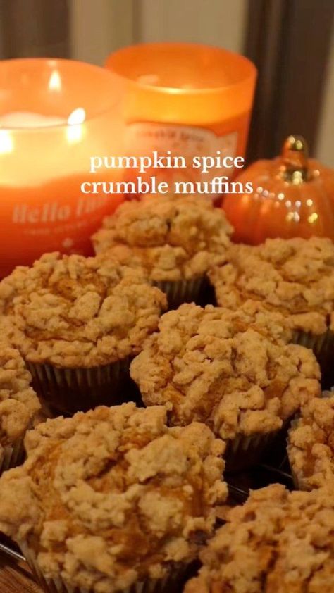 🧡pumpkin spice crumble muffins🧡 *makes about 14 muffins Ingredients for the muffins: - 1 3/4 cup all purpose flour - 1/2 tsp baking soda - 1 tsp baking powder - 1 tsp ground cinnamon - 1/4 tsp ground nutmeg - 1/4 tsp ground clove - 1/4 cup brown sugar - 1/2 cup granulated sugar - 2 eggs - 1/2 tsp vanilla extract - 1 can pumpkin purée (about 1 1/2 cups) - 1/4 cup milk - 1/2 cup vegetable oil or canola oil Ingredients for the crumble topping: - 3/4 cup all purpose flour - 1 tsp ground cinna Crumble Muffins, Can Pumpkin, Fall Baking Recipes, Fall Cooking, Baking Recipe, Easy Baking Recipes Desserts, Tasty Baking, Delicious Breakfast Recipes, Sweet Snacks Recipes