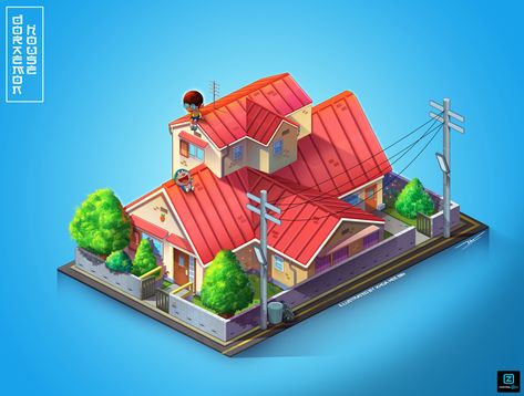 ArtStation - DORAEMON HOUSE - ISOMETRIC ARTWORK, Nguyễn Khoa Doraemon House Plan, Nobita House Plan, Nobita House, Doraemon House, House Isometric, 3d Design App, Home Building Kits, Anime Houses, Diorama Project