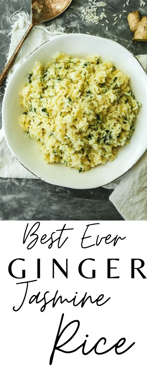 Ginger Jasmine Rice Rice Recipes Jasmine, Ginger Garlic Rice, How To Flavor Jasmine Rice, Flavorful Jasmine Rice, Jasmine Rice And Broccoli Recipes, Jasmine Rice Recipes Side Dishes Easy, Vegan Rice Side Dishes, Jasmine Rice Side Dish, Asian Jasmine Rice