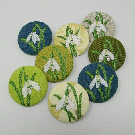 Snowdrop Brooch, Baba Marta, March Gifts, Embroidered Brooches, Dorset Buttons, 8 Martie, Fabric Brooch, 8 March, Handmade Inspiration