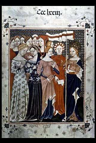 14th century cote | St. Ursula and Companions - 14th century women's clothing, Italian ... 14th Century Fashion, 14th Century Clothing, Moda Medieval, Medieval Garb, Medieval Clothes, Medieval Woman, Medieval Life, Book Of Hours, Medieval Costume