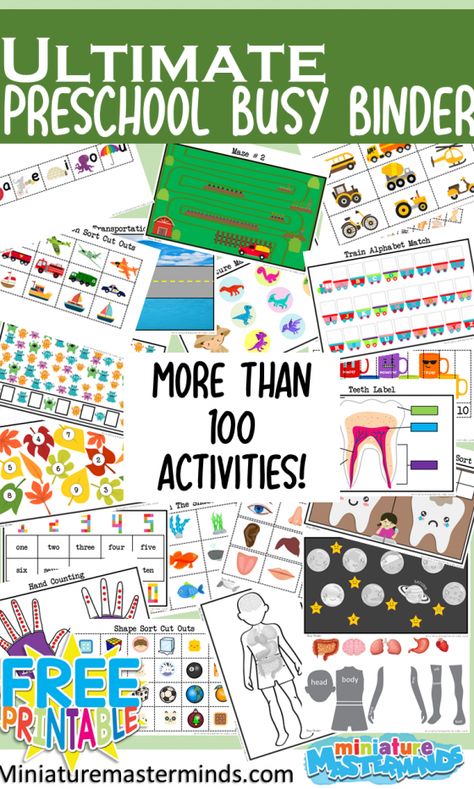 Preschool – Miniature Masterminds Busy Folders For Preschool, Diy Busy Books For Preschoolers, Preschool File Folder Games Free Printables, Kindergarten Busy Book Free Printable, Busy Bags Preschool, Free Printable Busy Book Pages, Printable Busy Book Pages, Busy Book Preschool, Diy Preschool Workbook