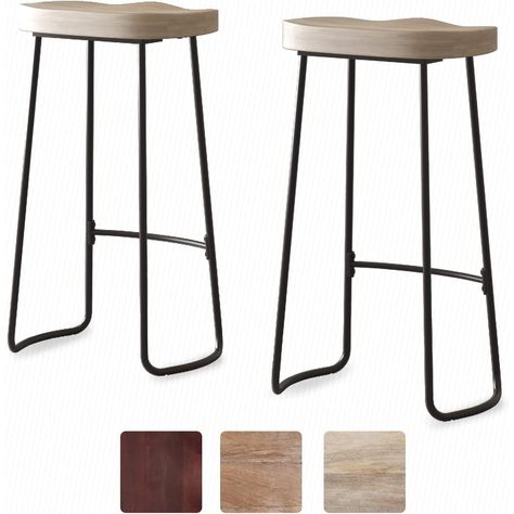 Counter Height Bar Stools Modern, Kitchen Cabinets Black And White, Counter Stools Backless, Backless Bar Stools, Counter Height Chairs, Saddle Seat, Decoration Styles, Counter Height Bar, Wood Bar Stools