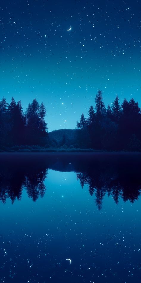 Starry Forest Aesthetic, Cute Wallpapers Night, Starry Night Wallpaper Aesthetic, Pretty Wallpapers Backgrounds Aesthetic, Blue Scenery, Night Sky Landscape, Nighttime Aesthetic, Starry Night Wallpaper, Beach Wallpaper Iphone