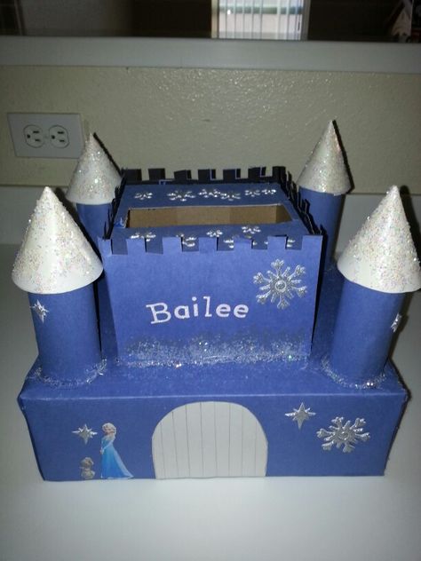 Queen Elsa valentines box Valentines Castle Box Ideas, Valentines Box Castle, Disney Castle Valentine Box Ideas, Castle Valentines Boxes Diy, Frozen Valentines Boxes Diy, Frozen Valentines Boxes, Frozen Valentines Box Ideas, Elsa Valentine Box Ideas, Princess Castle Valentine Box Ideas