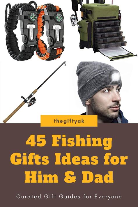 Fishing Gift Ideas for Fisherman. Enjoy the best Fishing Gifts for Him, Fishing Gifts for Boyfriend, Fishing Gifts for Dad and for our little kids get Fishing Gifts for Boys. And DIY Fishing Gifts for the family! #fishinggifts https://thegiftyak.com/gift-ideas/45-unique-fishing-gift-ideas-for-men-that-were-born-to-fish/ Hunting And Fishing Gifts For Men, Fishing Bag Ideas, Fishing Presents For Boyfriend, Ice Fishing Gifts For Him, Gifts For The Fisherman, Fishing Boyfriend Gifts, Gifts For Fishing Boyfriend, Fisherman Gift Ideas, Fishing Gift Basket Ideas