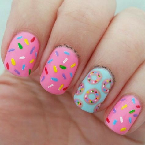 Unicorn Nails Designs, Donut Nails, Birthday Nail Designs, Kids Nail Designs, Girls Nail Designs, Food Nails, Nail Art For Kids, Unicorn Nails, Nails For Kids