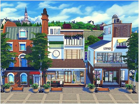 The Sims 4 Retail Store, Sims 4 Retail Store Build, Sims 4 Retail Store, Building References, 4 Town, Bloxburg Town, Downtown Street, Sims Freeplay Houses, Bakery Store