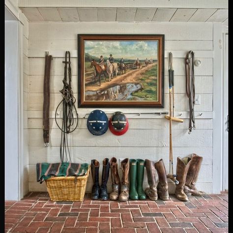 We live in a part if Massachusetts known as horse country. One tiny town inland from the sea and filled with horse properties. I know of… Equestrian Decor, Boot Room, Tack Room, Horse Barns, Horse Barn, Horse Farms, Classic Interior, Equestrian Style, Ranch House