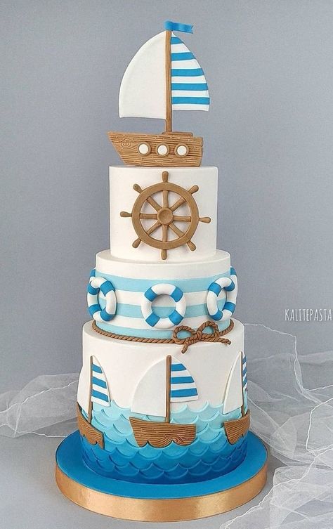 Nautical Birthday Cakes, Marine Cake, Boat Cake, Pool Cake, Geometric Cake, Ocean Birthday Party, Ocean Cakes, Nautical Cake, Birthday Party Desserts