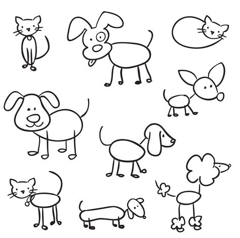 Stick Dog Drawing, Stick Figure Dog Drawing, Stick Cat Drawing, Stick Animals Drawing, Stick Drawings Doodles, Stick Figure Animals, How To Draw Stick Figures, Dog Doodle Easy, Dog Doodles Simple